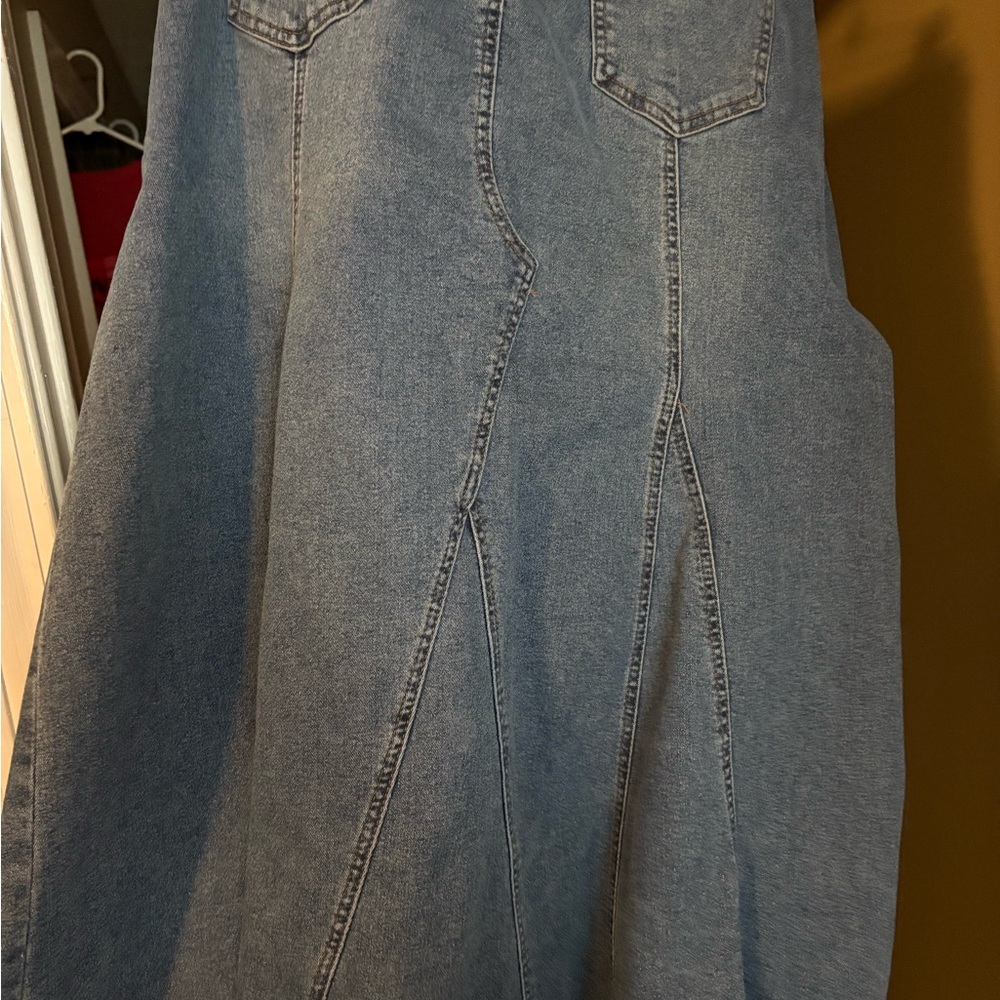 A-Line Denim Skirt with Panel Seams - Light Blue